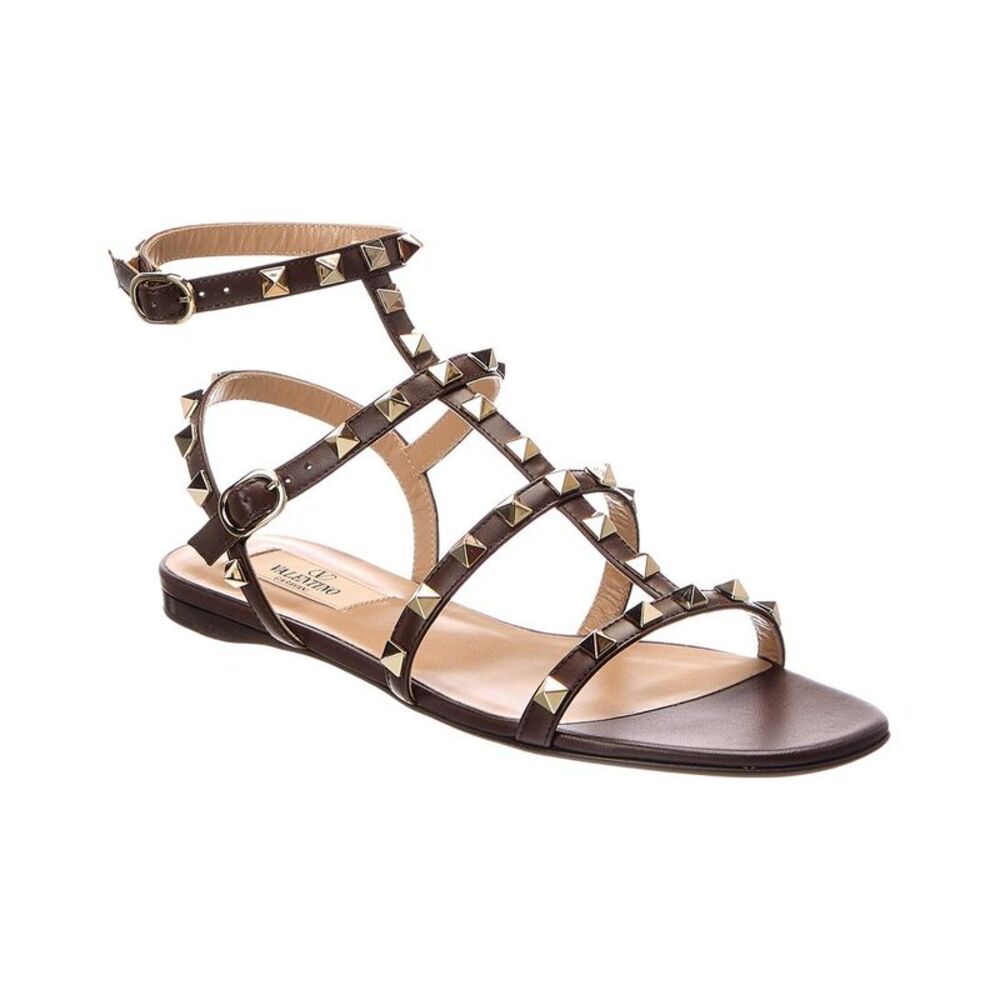 Valentino Rockstud Caged Leather Sandal, Brown